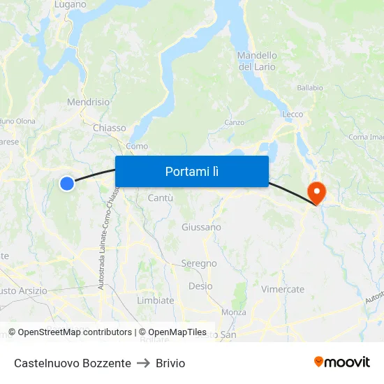 Castelnuovo Bozzente to Brivio map