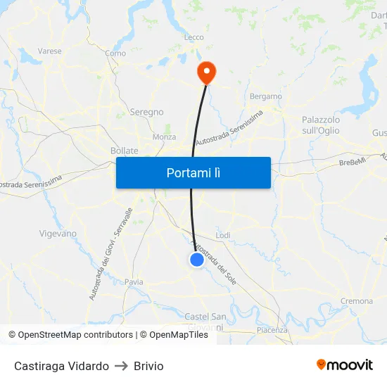 Castiraga Vidardo to Brivio map