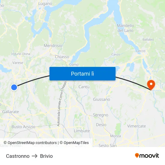 Castronno to Brivio map