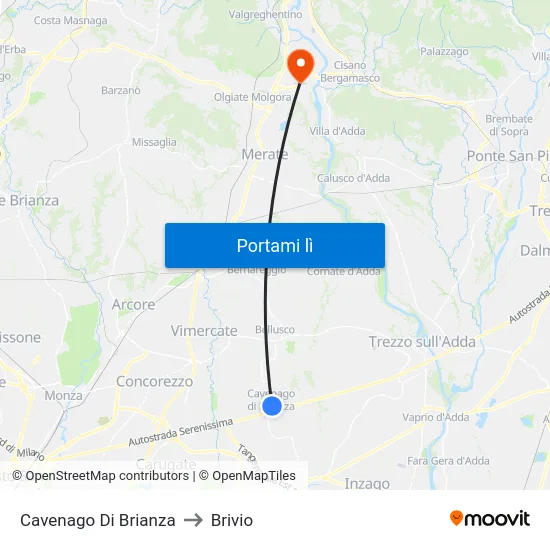 Cavenago Di Brianza to Brivio map