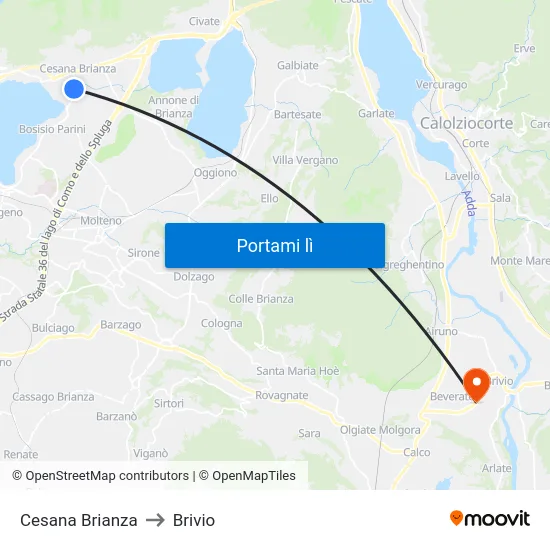 Cesana Brianza to Brivio map