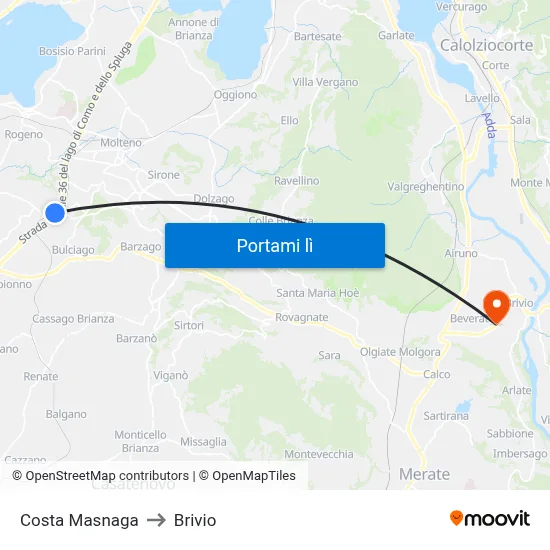 Costa Masnaga to Brivio map