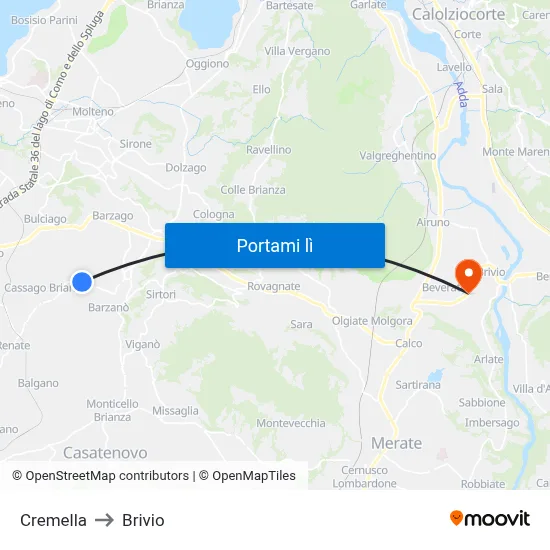 Cremella to Brivio map