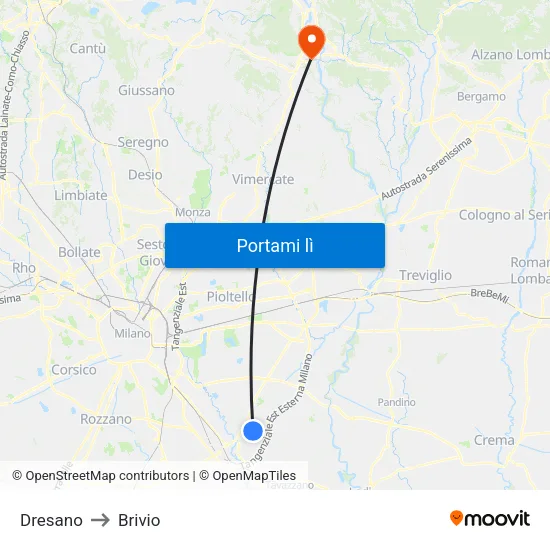 Dresano to Brivio map