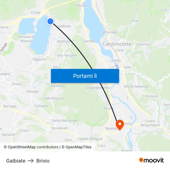Galbiate to Brivio map