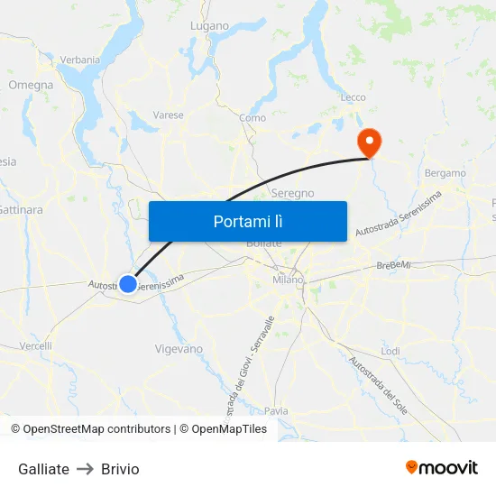 Galliate to Brivio map