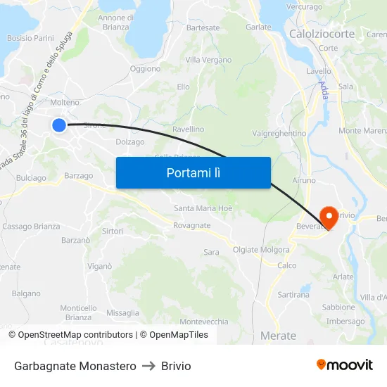 Garbagnate Monastero to Brivio map
