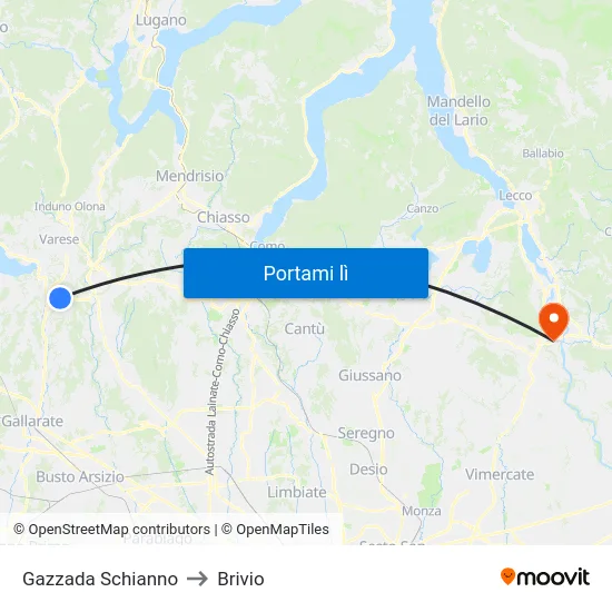 Gazzada Schianno to Brivio map