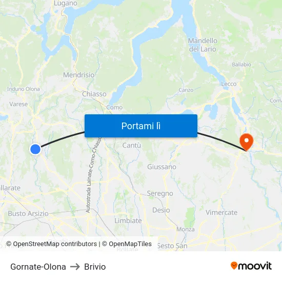 Gornate-Olona to Brivio map