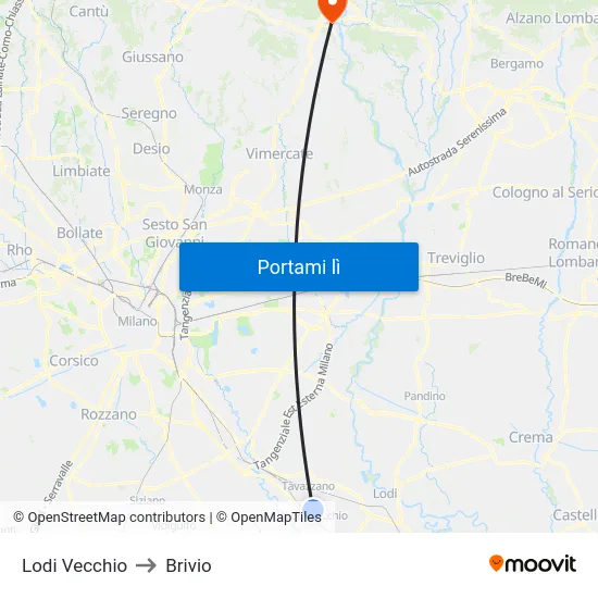 Lodi Vecchio to Brivio map