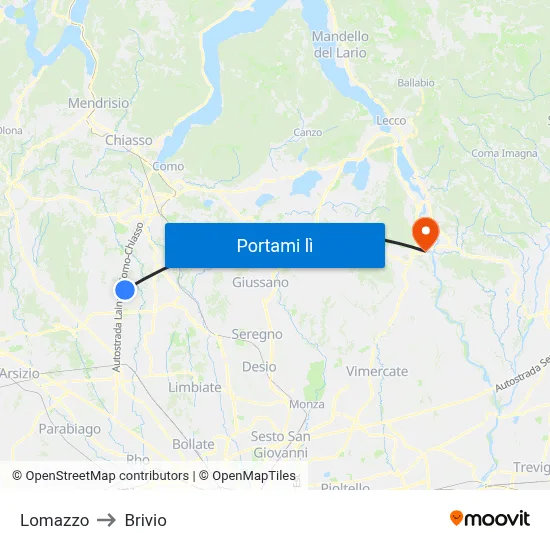 Lomazzo to Brivio map