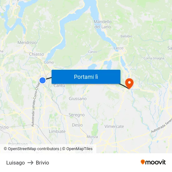 Luisago to Brivio map