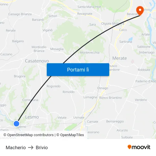 Macherio to Brivio map
