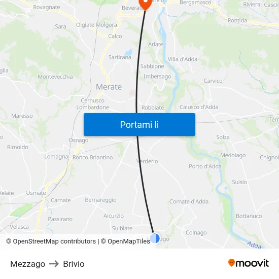 Mezzago to Brivio map