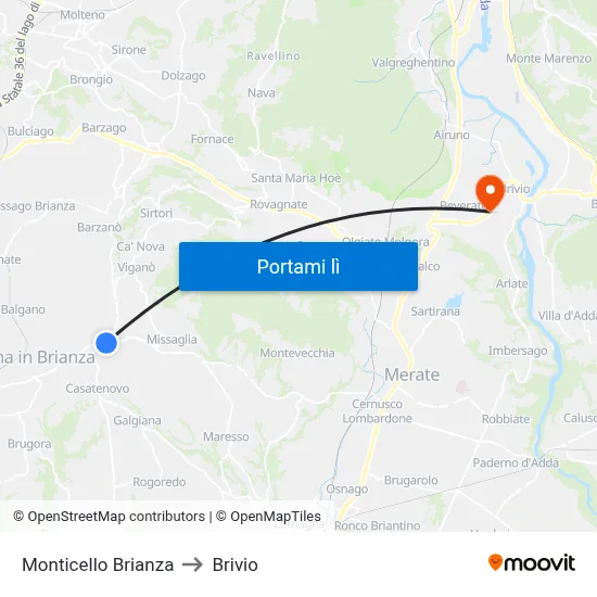 Monticello Brianza to Brivio map