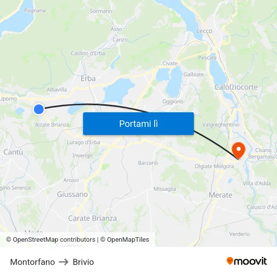 Montorfano to Brivio map