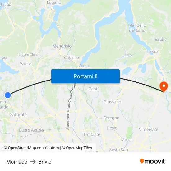 Mornago to Brivio map