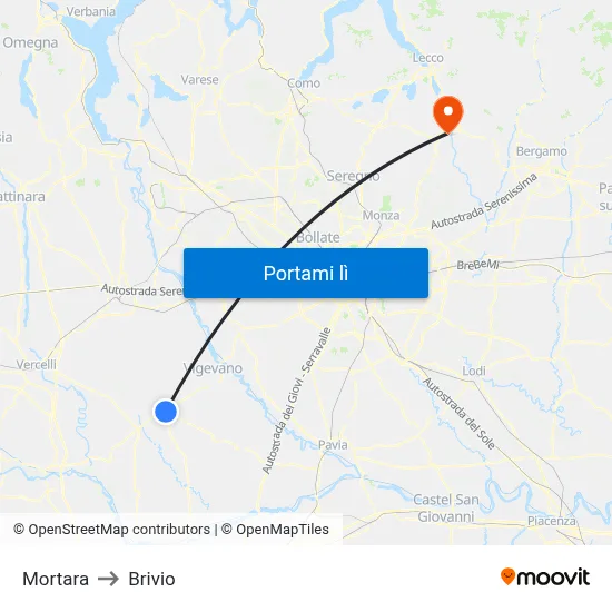 Mortara to Brivio map
