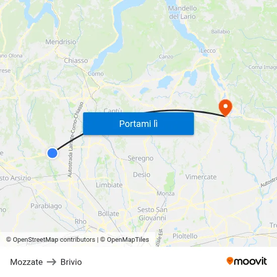 Mozzate to Brivio map
