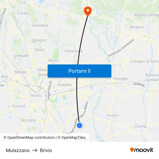 Mulazzano to Brivio map