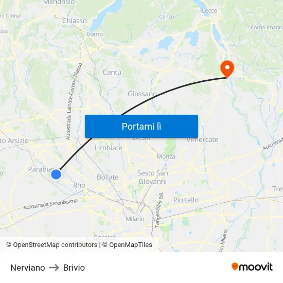 Nerviano to Brivio map