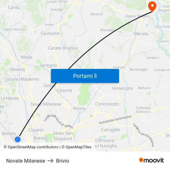 Novate Milanese to Brivio map