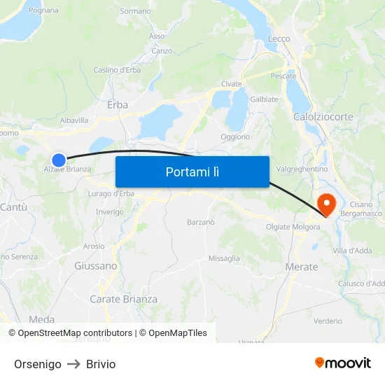 Orsenigo to Brivio map