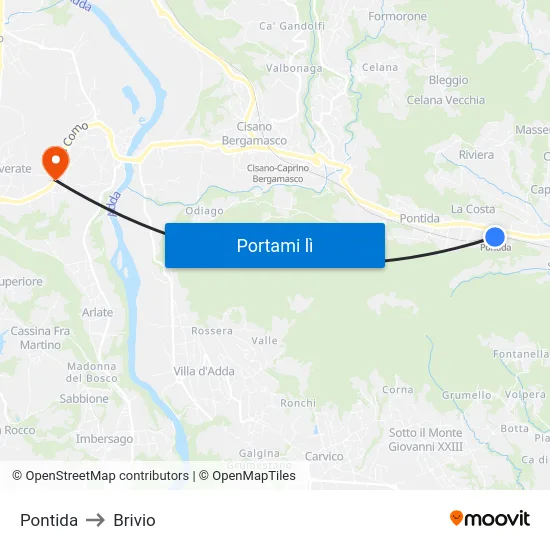 Pontida to Brivio map