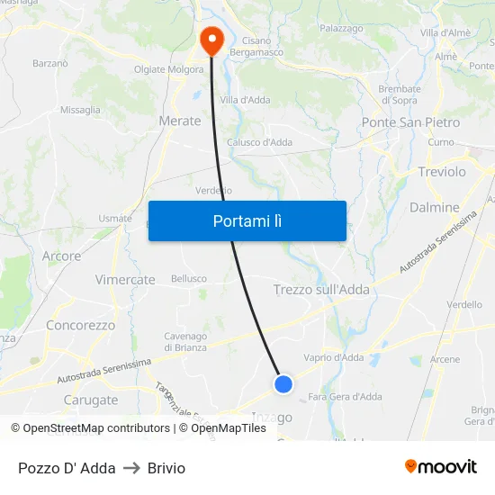 Pozzo D' Adda to Brivio map