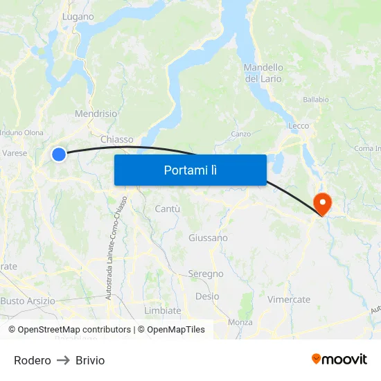 Rodero to Brivio map