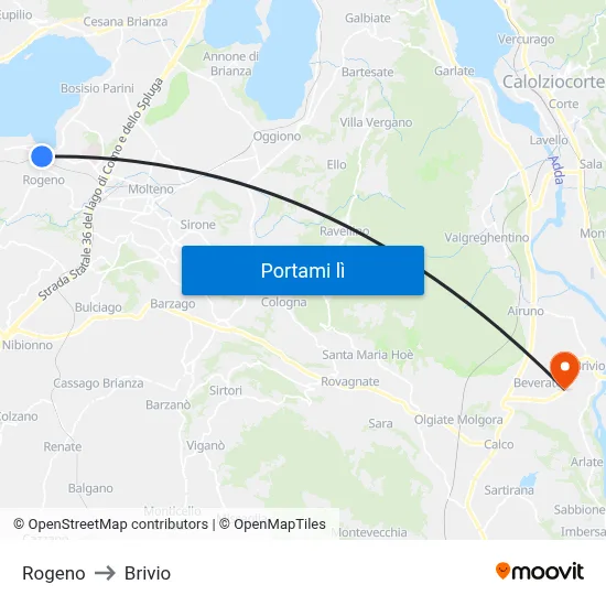 Rogeno to Brivio map