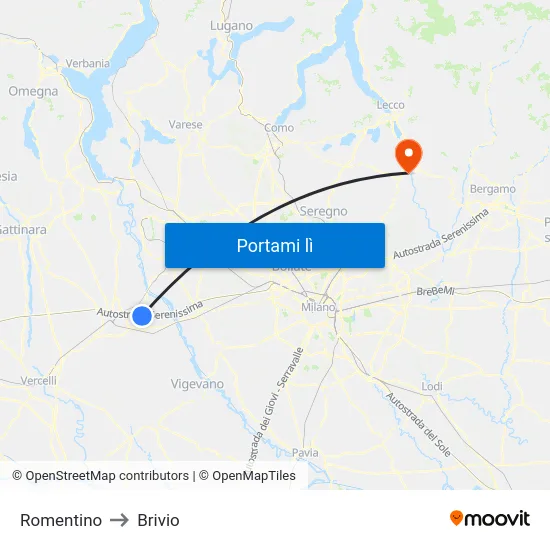 Romentino to Brivio map