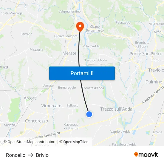 Roncello to Brivio map