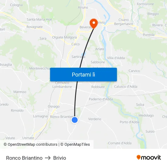Ronco Briantino to Brivio map