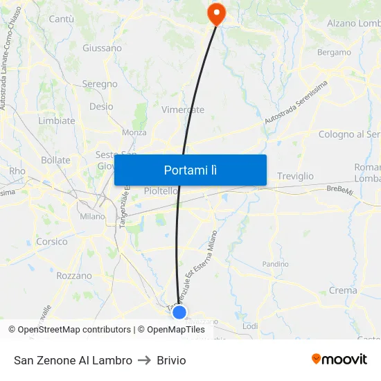 San Zenone Al Lambro to Brivio map