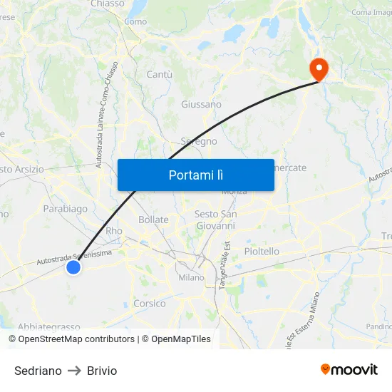 Sedriano to Brivio map