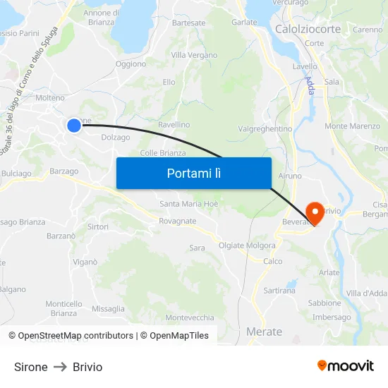 Sirone to Brivio map