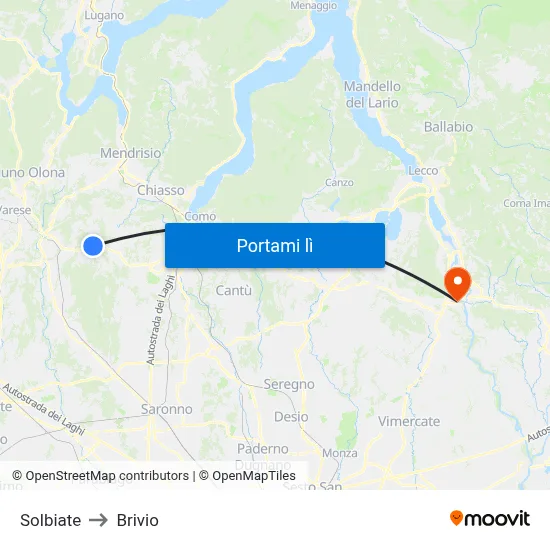 Solbiate to Brivio map