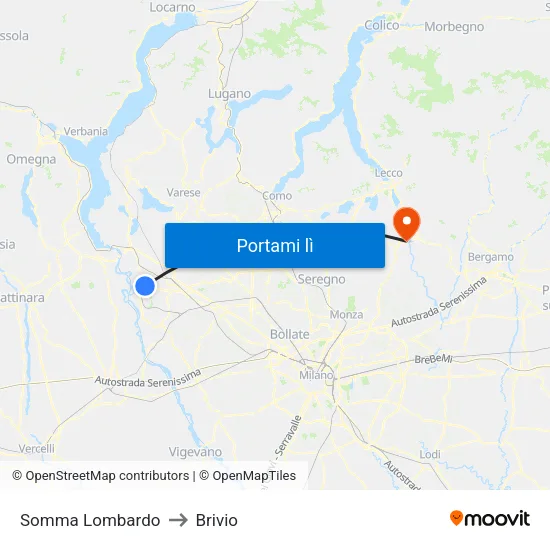 Somma Lombardo to Brivio map