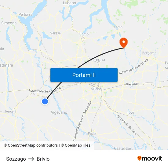 Sozzago to Brivio map