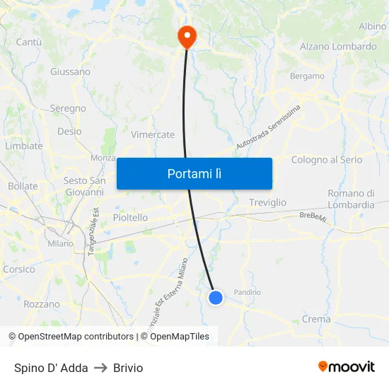 Spino D' Adda to Brivio map