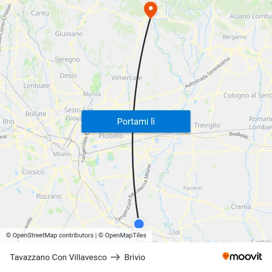 Tavazzano Con Villavesco to Brivio map