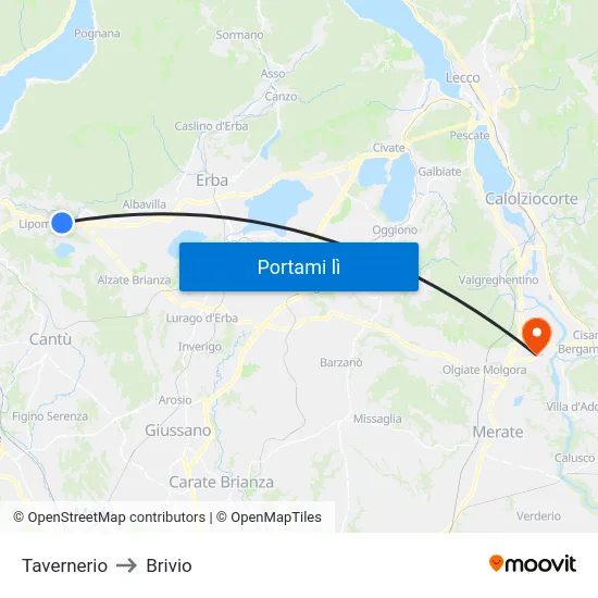 Tavernerio to Brivio map