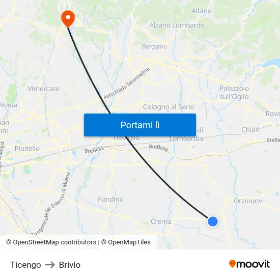 Ticengo to Brivio map