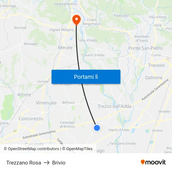 Trezzano Rosa to Brivio map