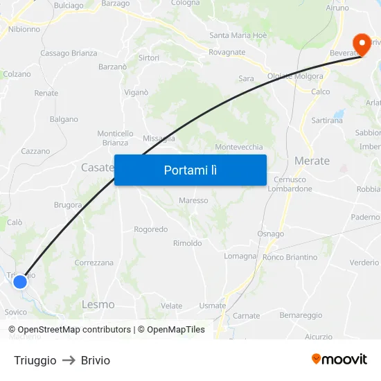 Triuggio to Brivio map
