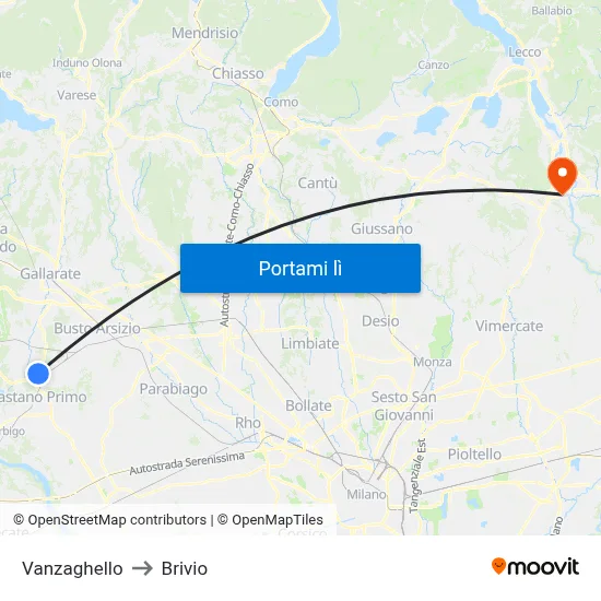 Vanzaghello to Brivio map