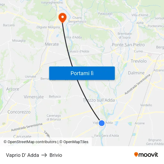 Vaprio D' Adda to Brivio map