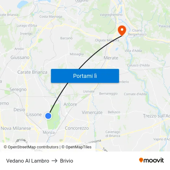 Vedano Al Lambro to Brivio map