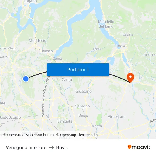 Venegono Inferiore to Brivio map